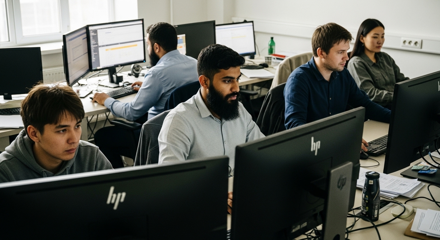 Kuinji team collaborating in modern office